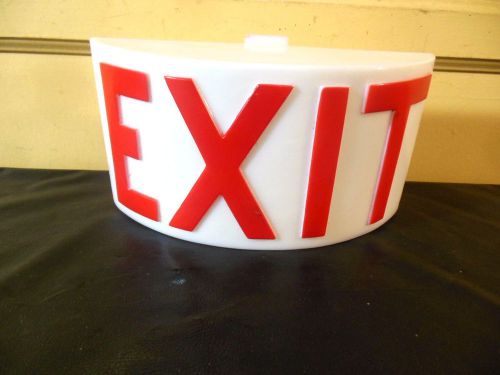 VINTAGE**RARE** CURVED GLASS WHITE &amp; EMBOSSED RED EXIT SIGN LIGHT THEATER