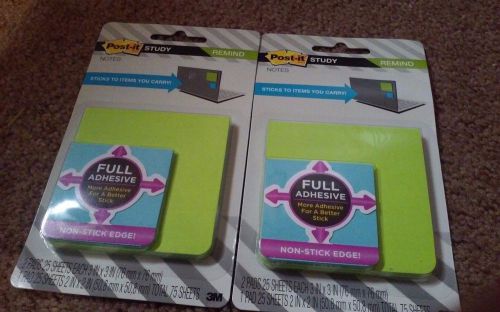 Post It Study Remind FULL ADHESIVE Notes lot of 2 new office school home