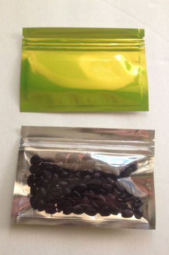 25 green/clear (5x3.5) horizontal foil pouches, mylar ziplock bags, smell proof for sale