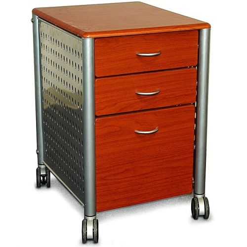 Modern 3-drawer filing cabinet with casters in cherry wood finish for sale