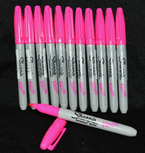 Fine Sharpie Permanent Markers Neon Pink Fluoresces Under Black Light (Qty - 12)