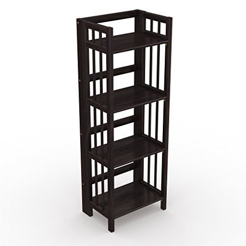 Stony-Edge Bookcases No Assembly Folding Bookcase 4 Shelves Media Cabinet Unit