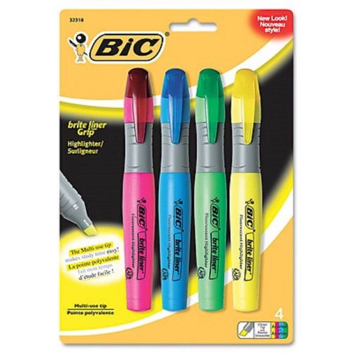 Bic brite liner grip chisel tip xl highlighter, 4-pk - assorted fluorescents for sale