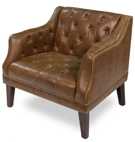 Gorgeous Forbes Tufted Brown Leather Oak Wood Club Chair,32&#039;&#039; x 35&#039;&#039;H