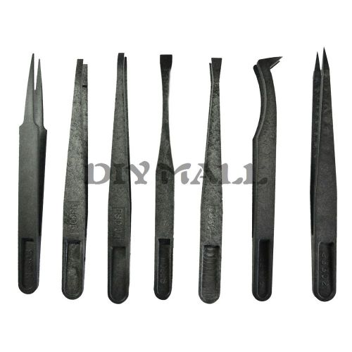 7pcs industrial  anti-static tweezer tool straight bend plastic heat resistant for sale