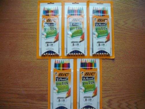 BIC #2 Pencils Sealed Pkgs 5 SETS -XTRA-FUN 40 Pencils Total Multi-Color Casings