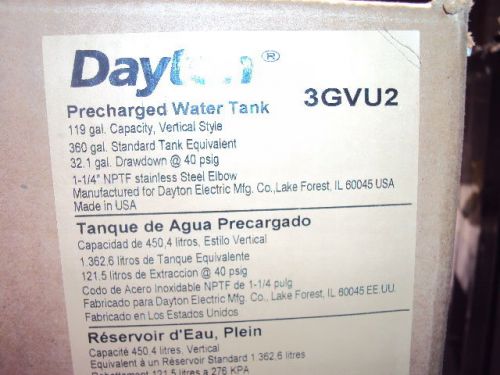 Dayton 3gvu2 water tank , precharged , vertical , 119 gall capacity . for sale