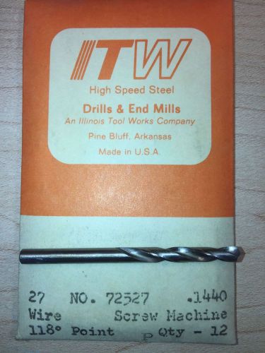 Itw hss screw machine twist drills 27 wire .1440 #72527, 120-pack for sale