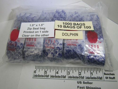 1000 blue dolphin on clear bags 1 1/2&#034; x 1 1/2&#034; 2 mill plastic zip seal bags new for sale