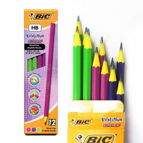 12 x 12s BIC Evolution Colors HB Graphite Break-Resistant Wood-Free Pencils Box