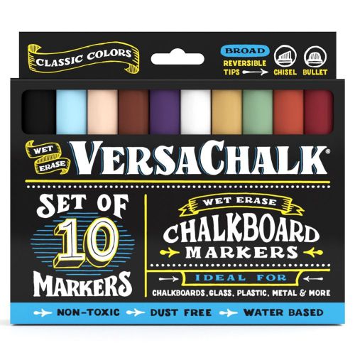 Chalkboard Chalk Markers by VersaChalk - Classic Colors (10-Pack) | Dust Free...