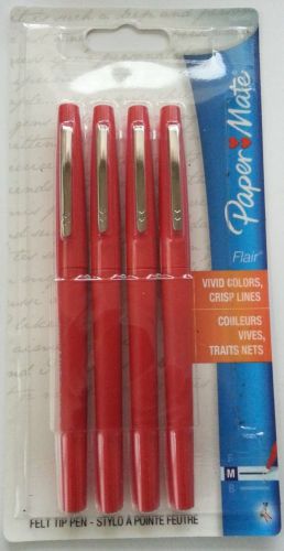 24 Paper Mate FLAIR RED FELT TIP PENS - Med point - Free Shipping !!