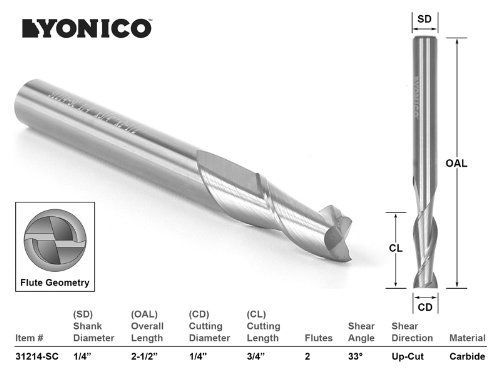 Yonico 31214-sc cnc router bit up cut solid carbide with 1/4-inch x 3/4-inch x for sale