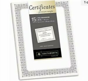 Southworth® Premium Certificates, White, Fleur Silver Foil Border NEW