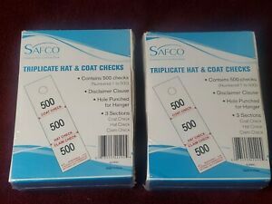 2x Safco Three-Part Coat Room Checks Paper 1 1/2 x 5 White 1000 total Brand New