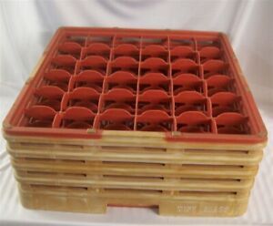 Red Plastic 36 Compartment Dishwasher Glass Rack Height 7-5/8&#034; Tall