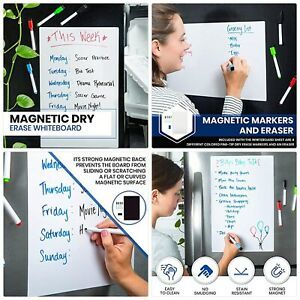 Officeline Magnetic Dry Erase Whiteboard 17” X 11” Sheet for Refrigerator wi