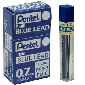 Box Of 12 Tubes, Pentel PPB-7 Blue 0.7mm Refill Lead For Mechanical Pencils