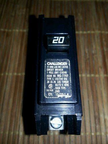 Challenger 20 Amp Type C Circuit Breaker 120/240 VAC HACR SWD 1 Pole