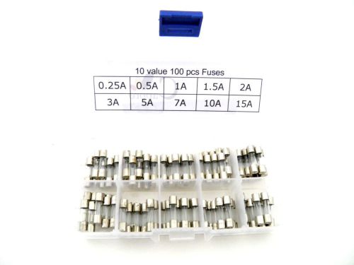 10value 100pcs 5X20MM Fuse Box Kit 0.25A - 15A Fuses 21