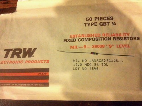 Vintage TRW Carbon Composition Resistors 12 meg 1/4 watt 5% tol mil spec
