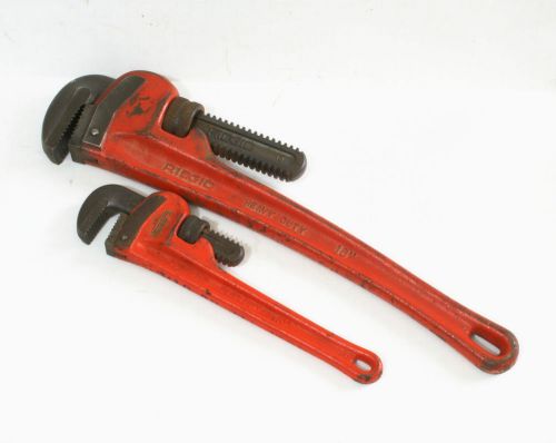 2 ridgid tool 10&#034; &amp; 18&#034; heavy-duty red pipe wrench set for sale