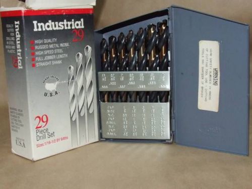 Industrial 29 Piece Drill Set Sizes 1/16 to 1/2 by 64ths HUOT Made in USA