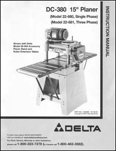 Delta DC-380 15 Inch Planer Manual Instructions &amp; Parts