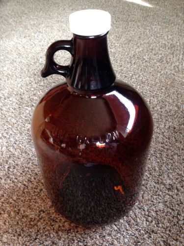 1 gallon dark amber glass jug bottle w/ cap brewing or apothacary aloe vera new for sale