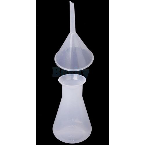 Laboratory chemical conical flask container bottle + funnel oil liquid measure for sale