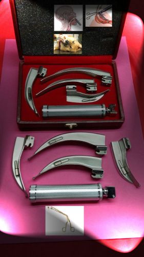 Quality laryngoscope mac set 4 blades 1- handle ems anesthesia intubation larynx for sale