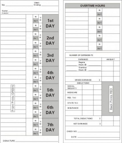 Time card weekly left side print timecard k144214 box of 1000 for sale