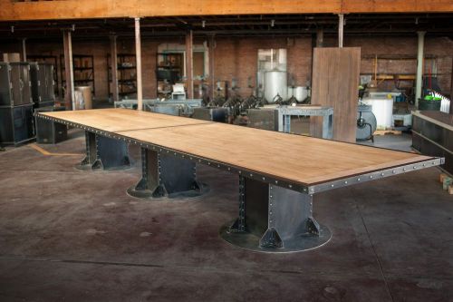 20&#039; vintage industrial i beam conference table/community/boardroom dining for sale