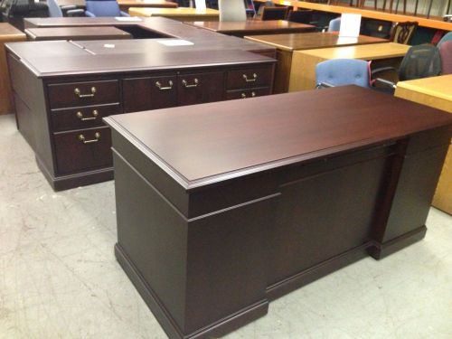 EXECUTIVE SET DESK &amp; CREDENZA by KIMBALL OFFICE FURN in MAHOGANY COLOR WOOD