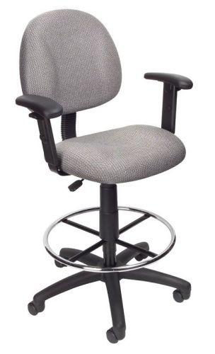 B1616 BOSS GRAY DELUXE POSTURE WITH FOOTRING &amp; ADJUSTABLE ARMS DRAFTING STOOL