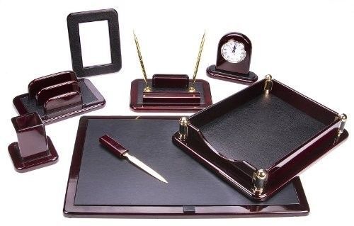 Wooden Executive 8 Piece Leather Writing Office Supplies Furniture Desk Gift Set