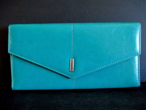 NEW Rolodex Leather Blue Turquoise Aqua Business Card Folio Wallet Large 9 Inch