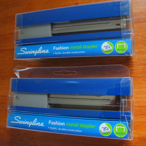 Lot of 2 acco swingline fashion metal staplers navy + gray accent full strip new for sale