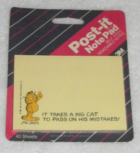 NEW! 1987 3M GARFIELD POST-IT NOTES IT TAKES A BIG CAT TO PASS ON HIS MISTAKES