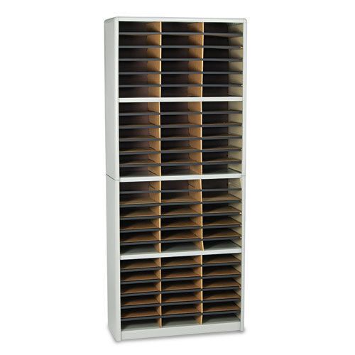 Steel/fiberboard literature sorter, 72 sections, 32 1/4 x 13 1/2 x 75, gray for sale