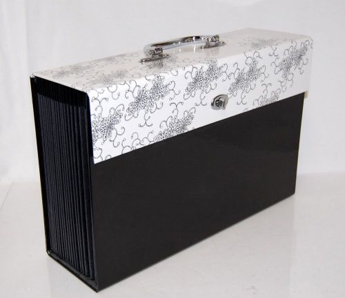 19-Pocket Top Tab File Folder Case Black with Black &amp; White Floral - Legal Size
