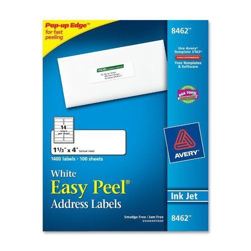 Avery easy peel white mailing labels - 1.33&#034; width x 4&#034; length - 1400 (ave8462) for sale