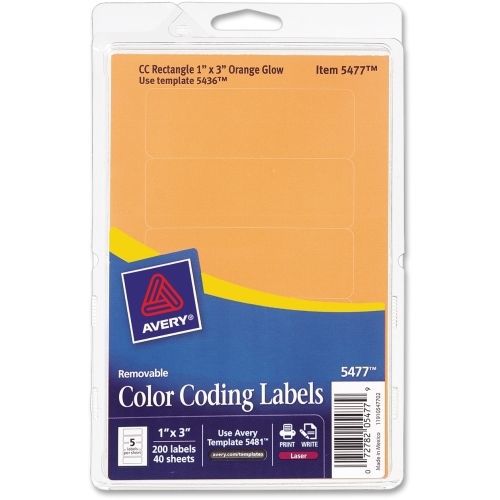LOT OF 4 Avery Color Coding Label - 1&#034; W x 3&#034; L - 200/Pack - Laser -Orange