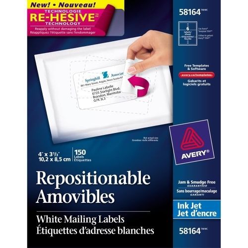 Avery Repositionable Mailing Label - 4&#034; W x 3.33&#034; Length - Inkjet - White