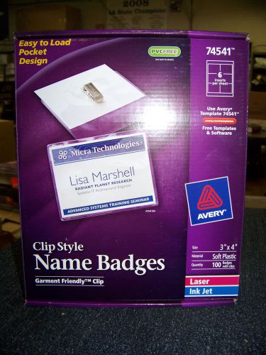 Avery Clip Style Name Badges Size 3&#034; X 4&#034; Laser / Ink Jet Top Loading 100 ea.