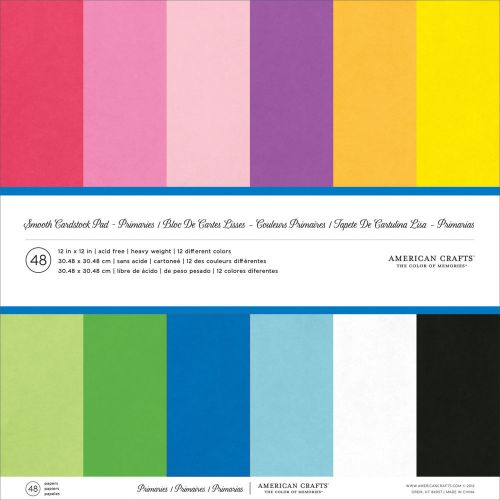 American crafts smooth cardstock pack 12-in x 12-in 48/pkg primaries am71824 for sale