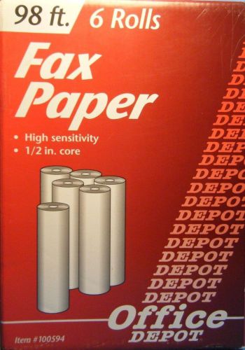 Thermal Fax Paper 6 Rolls Office Depot 1/2&#034; Core # 100594 98&#039; High Sensitivity