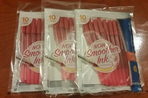 Lot of 3 RED INK-Paper Mate Eagle 10 Pack Ball Point Pens- Medium Point  1.0 mm