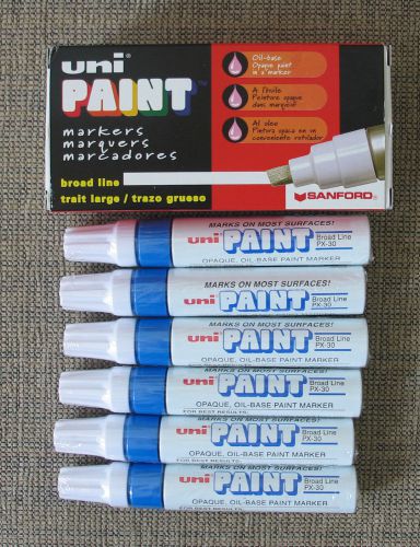 6 NEW Sanford Uni-Paint PX-30 Blue Paint Markers Broad Point