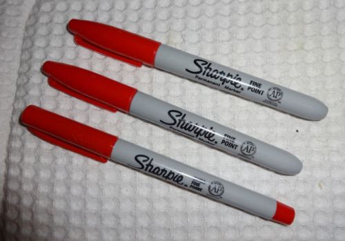 3 sharpie permanent markers - 1 ultra fine point &amp; 2 fine point  - red - new! for sale